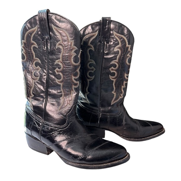 Je-Ver | Black Eel Leather Cowboy Boots Size Men’s 8.5 Women’s 10.5 - Picture 3 of 11